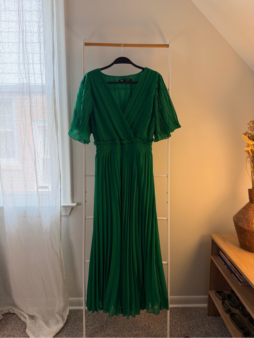 Zara Emerald Green Pleated Maxi Dress